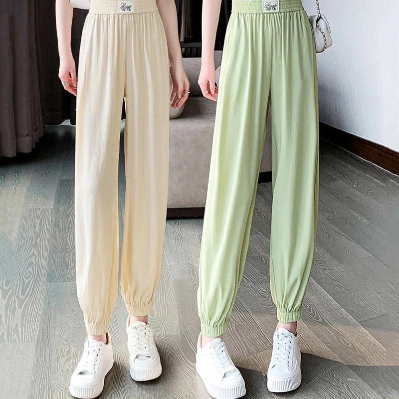 

Summer Casual Young Style Elastic Waist Solid Color Loose Simplicity New Comfortable Oversized Harem Pants Thin Women's Trousers