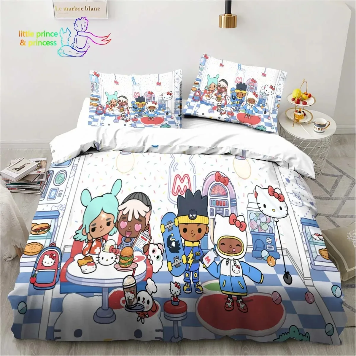 T-Toca Box Life World Cartoon Bedding Set Single Twin Full Queen King Size Bed Set Adult Kid Bedroom Bedding Gift