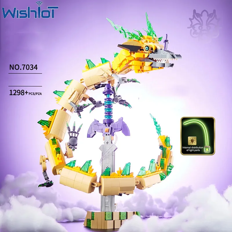 7034 Drache + Schwert Modell Bausteine Film Serie Jungen 1298PCS Montage Sammler Spielzeug MOC Kleine Ziegel Erwachsene Urlaub geschenke