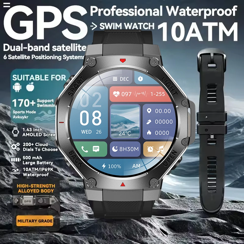 

2025New GPS Smart Watch Men Flashlight Compass Waterproof Outdoor Health Monitor Bluetooth Call Sports Fitness Smartwatch Hot