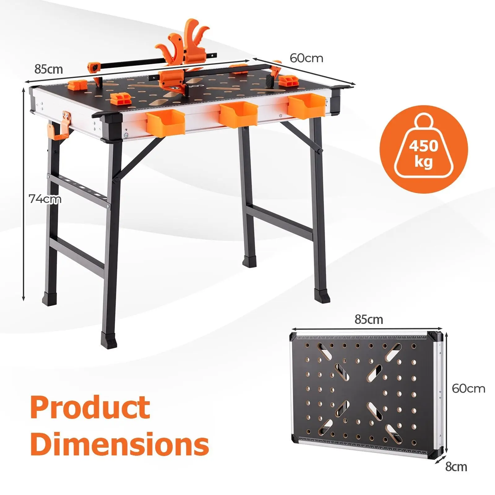 ERGOMASTER Folding Work Table Portable Workbench Workstation w/ 2 Quick Clamps 4 Clamp Dogs