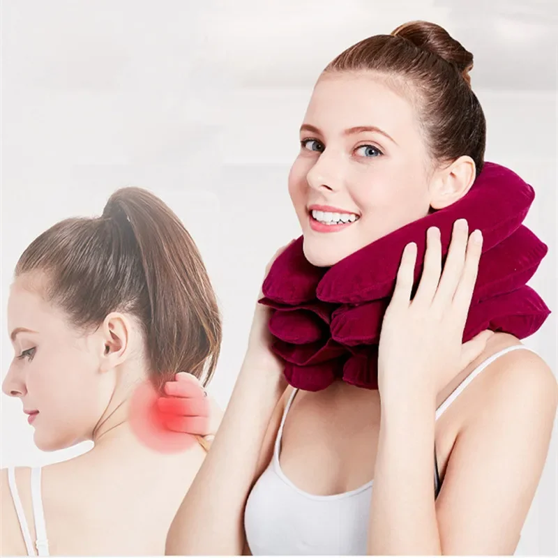 3/4 Layer Inflatable Soft Neck Collar Air Cervical Traction Device Pillow Neck Posture Stretching Brace Neck Massager Care