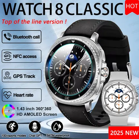 2025 Watch 8 Ultra Classic Original SmartWatch Men AMOLED Display GPS Navigation NFC 3ATM Waterproof Swim Sport track Smartwatch