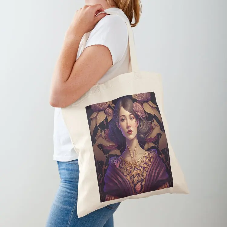 Woman Art Nouveau Style In Purple Dress Tote Bag tote bags aesthetic bags for women Beach bag female bag