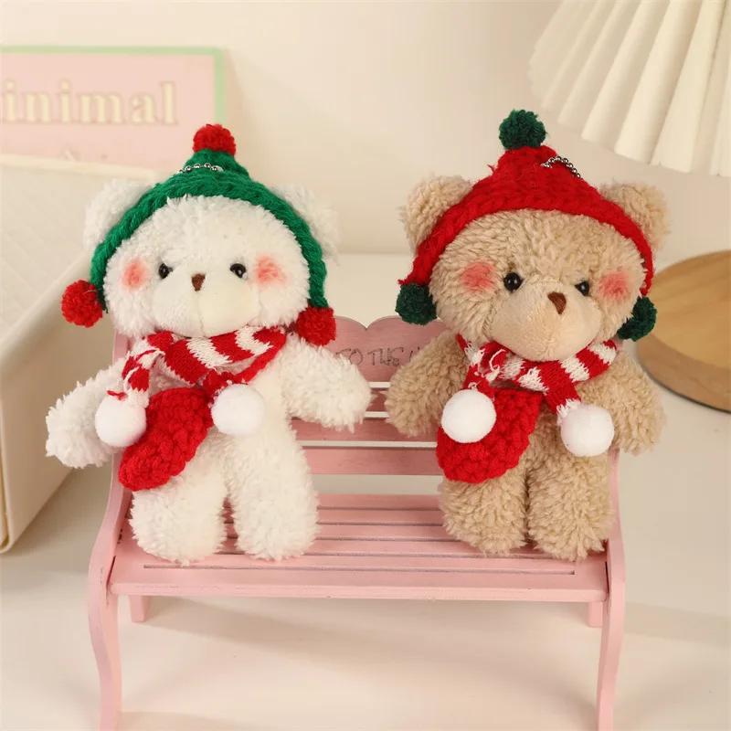 

12cm New Plush Bear Toy Pendant Cute Scarf Teddy Bear Doll Keychain Bag Pendant Animal Stuffed Toy Girl Gift Christmas Gifts
