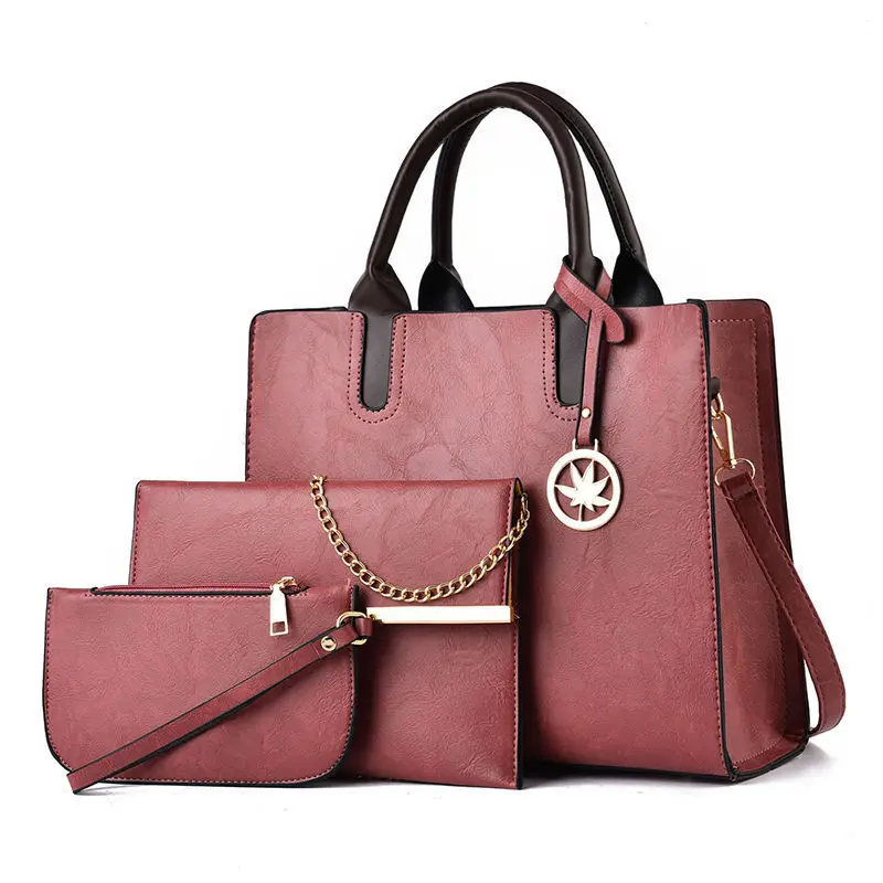 3 Pcs Set Women Fashion PU Ladies Handbag Solid Color Messenger Bag Shoulder Wallet Designer Bolsa Feminina Purses Messenger Bag