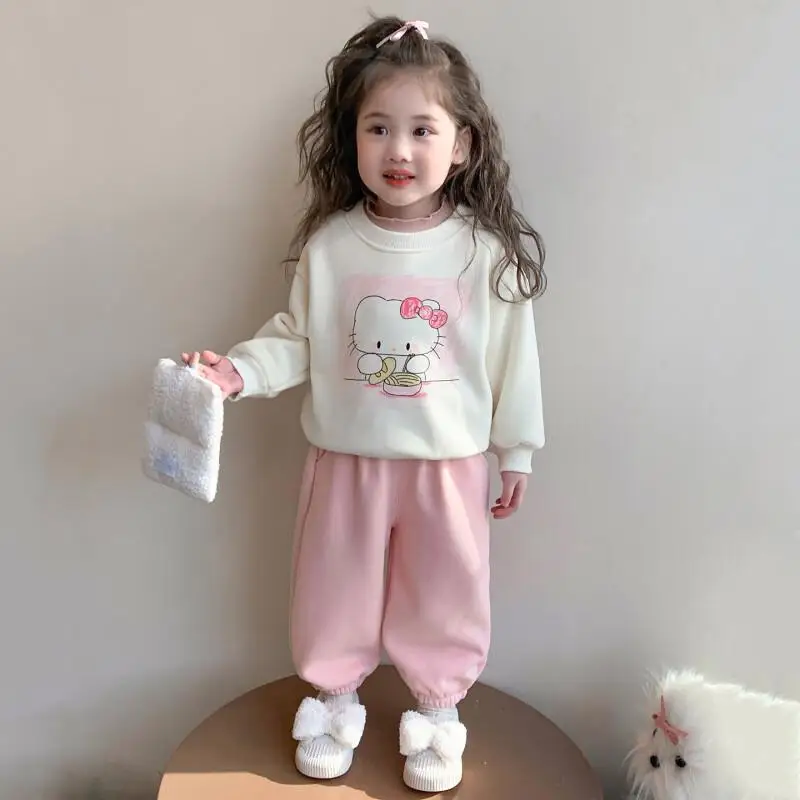 

Hot Sanrio Girl Sportswear Set Hello Kitty Kawaii Anime Autumn Student Tops Long Pants 2-Piece Set Children's Clothing New Style
