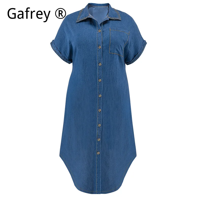 Women’s Plus Size 4XL 5XL Denim Dress Button Front Short Sleeve Midi Length Loose Fit Casual Jean Dress Summer Fashion 2026 New view 5