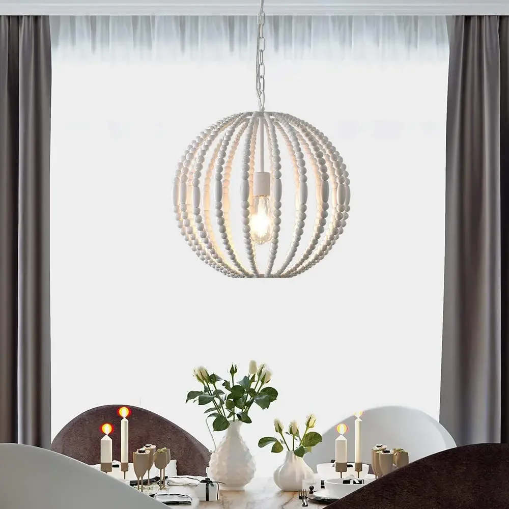 White wooden beads chandelier shinning Modern single pendant chandeliers dining room kitchen hanging lighting suspension nordic