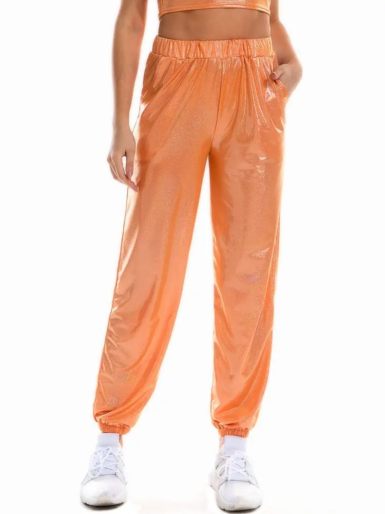 MSemis Mädchen Metallic Tanzhose – Hochglanz, Hohe Taille, Hip Hop, Karneval, Größen 110–176