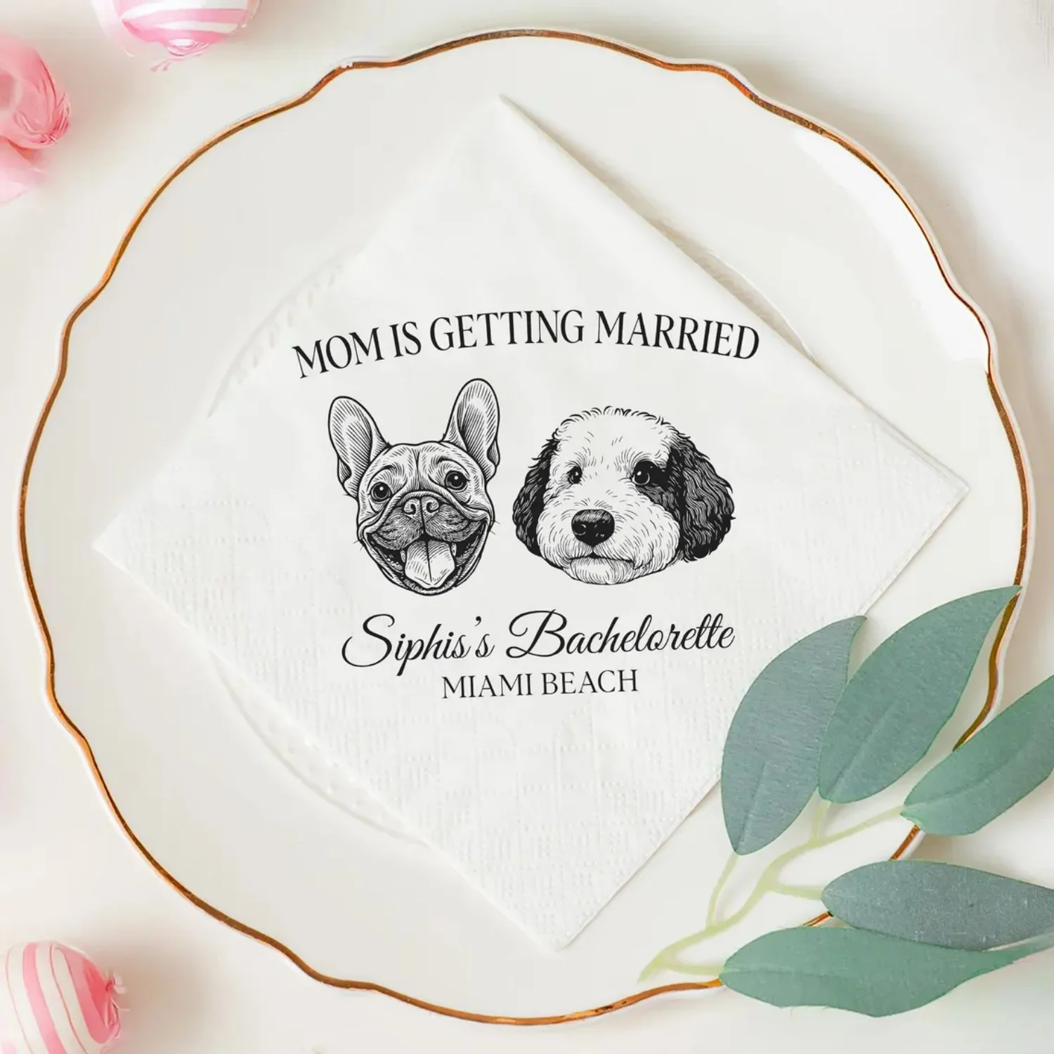 50 шт. салфетки для мамы и свадьбы, салфетки для девичника, салфетки для празднования пляжа Майами, салфетки для свадебных случаев, собака
