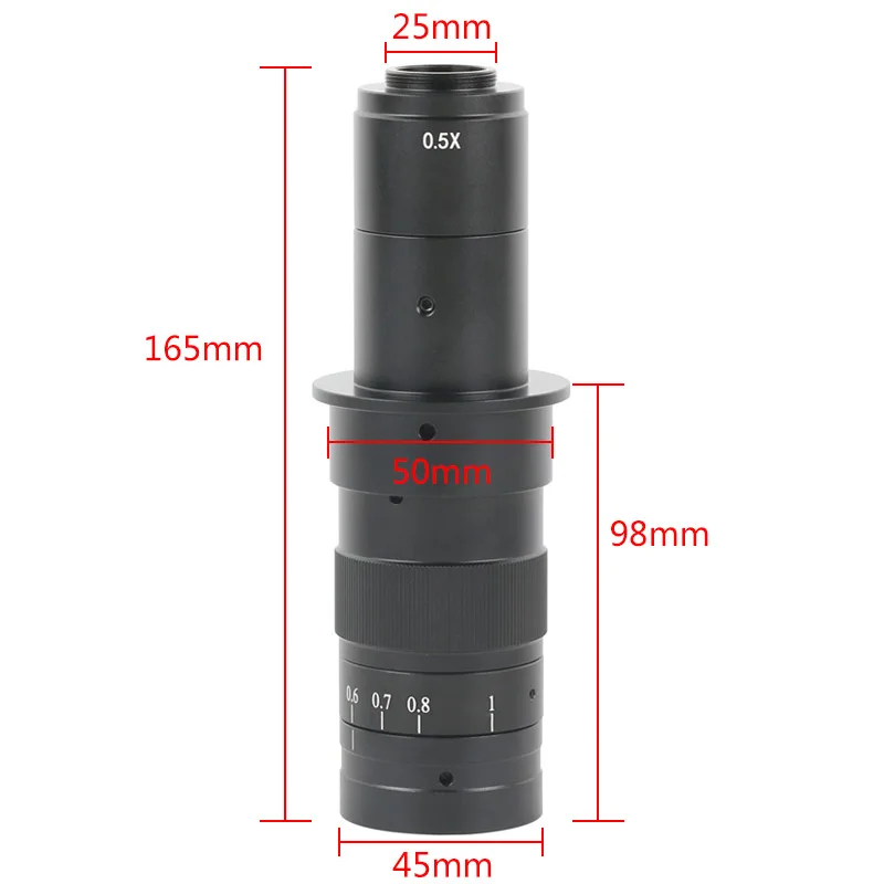 Lente de montaje ajustable 180X, 120X, 300X, 200X, 130X, Zoom C, ~ 4,5x 0,7x, aumento de 25mm para HDMI, USB, cámara de microscopio de Video