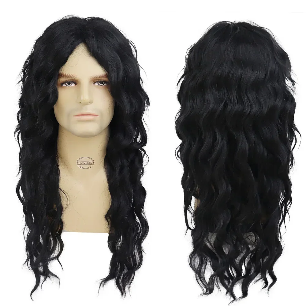 

Synthetic Black Long Curly Wavy Wigs for Men Halloween Costume Female Carnival Party Wigs 60s Rock Disco Wig Curly Wave