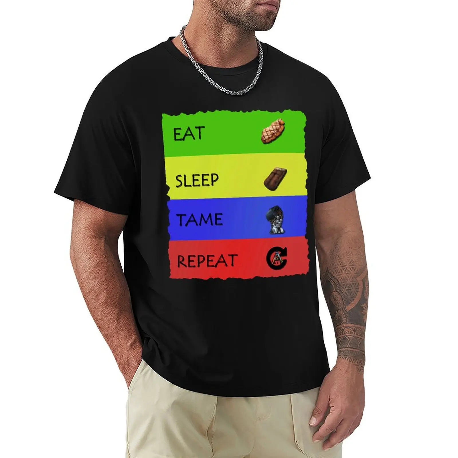 T-shirt en coton basique respirant pour fans de My Favorite People Ark Survival Evolved Eat Sleep Tame Repeat, cadeau pour les fans