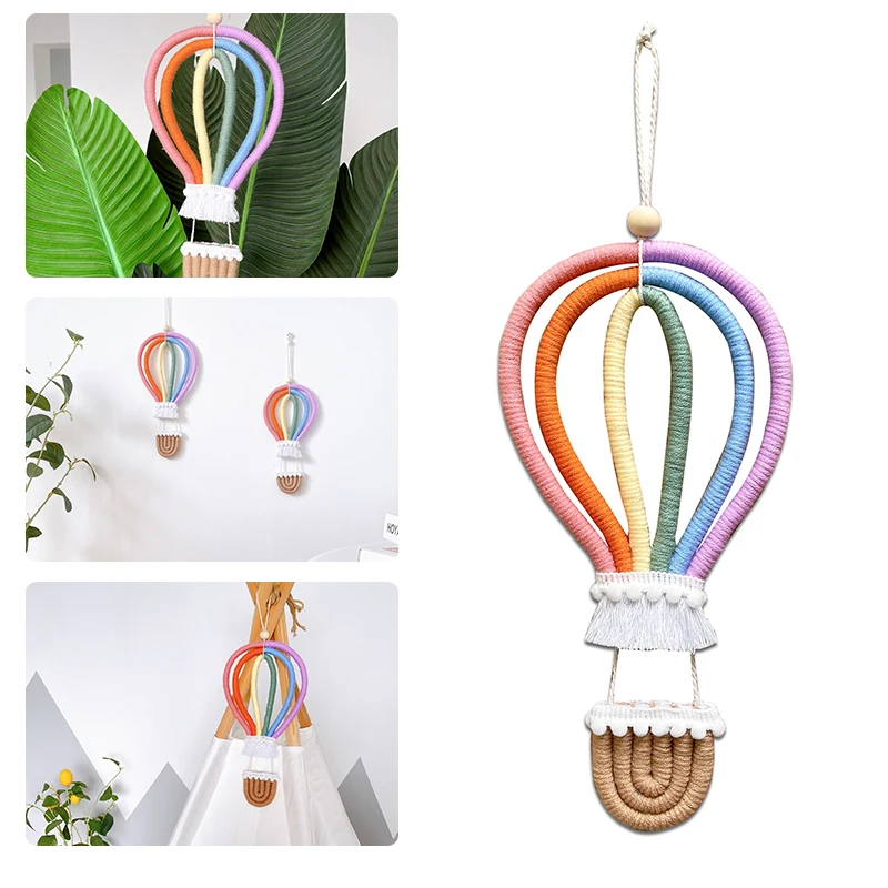 Nordic Woven Hot Air Balloon Wall Hanging Ornaments Macrame Rianbow Tapestry Pendant Baby Kids Room Nursery Decor