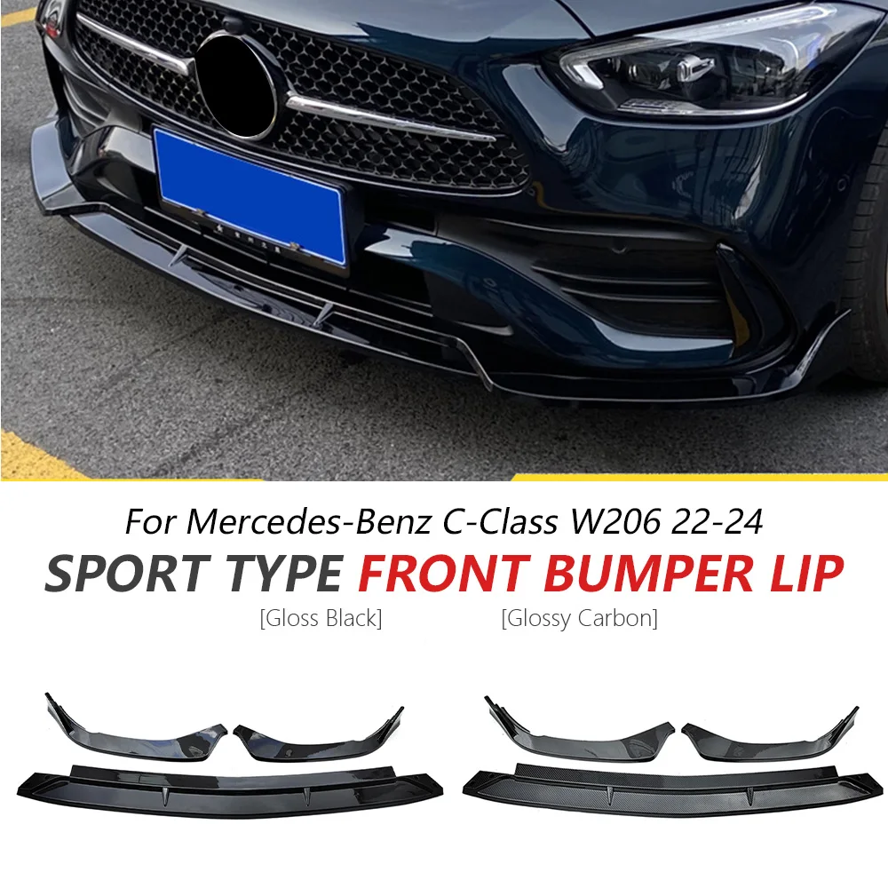 

Front Bumper Lip For Mercedes Benz C Class W206 2022-2024 Glossy Black Sport Body Kit Front Lip Spoiler Accessories Car Update
