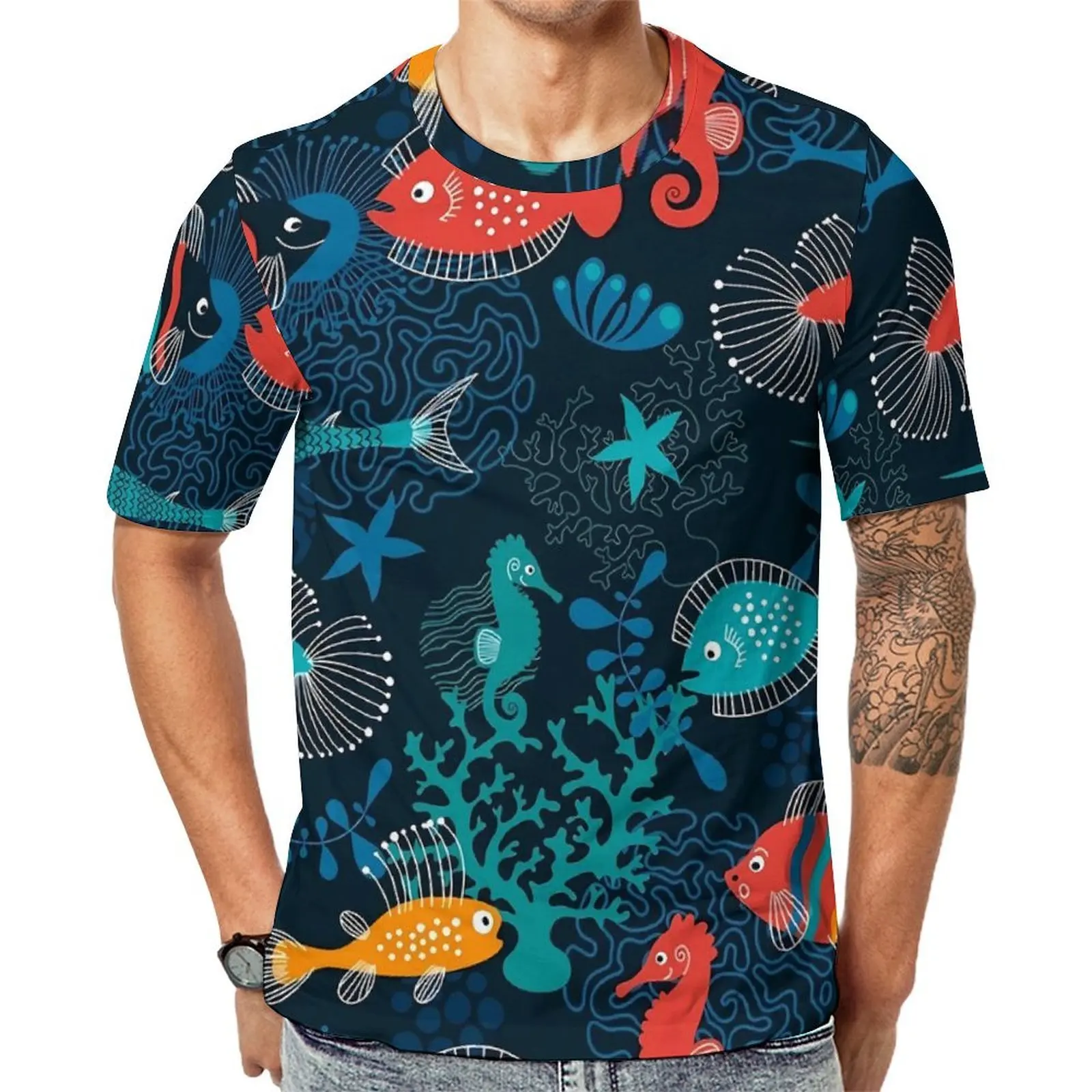 Male Cute Sea Fish T-Shirt Tropical Animal Hippie T Shirts Short Sleeve Print Tops Cheap Original Streetwear Plus Size Top Tees