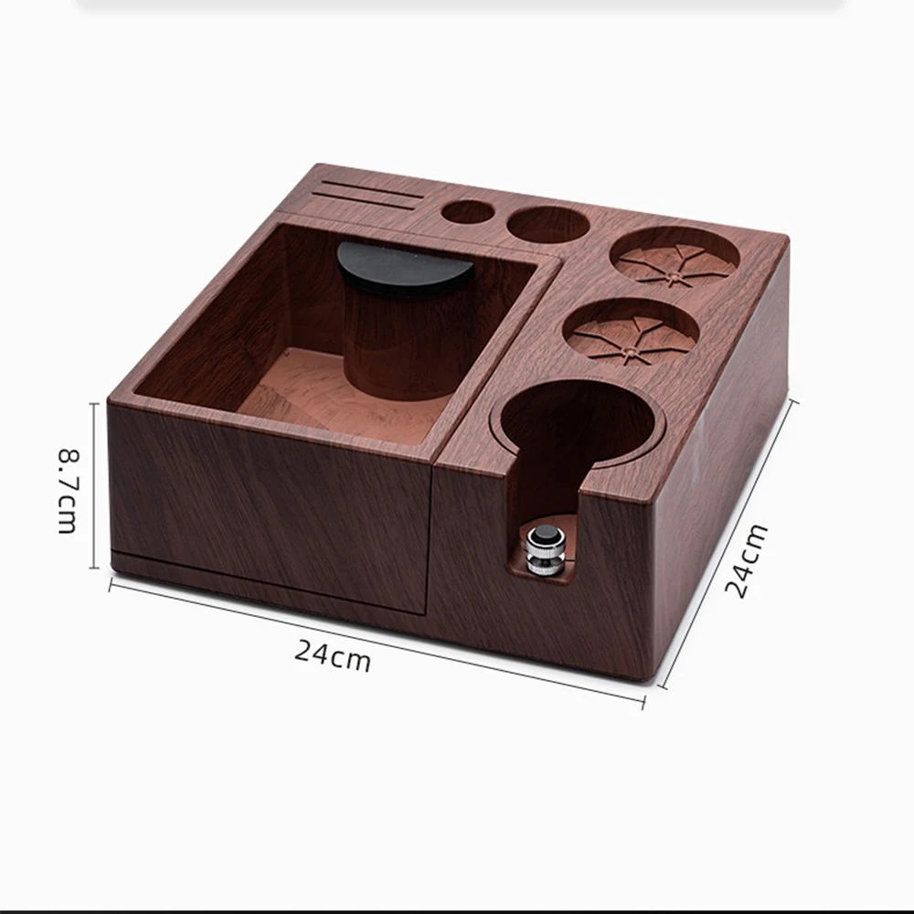 

51mm-58mm Universal Coffee Tamper Base Espresso Handle Bracket Abs Wood Grain Multifunctional Removable Grounds Powder Box