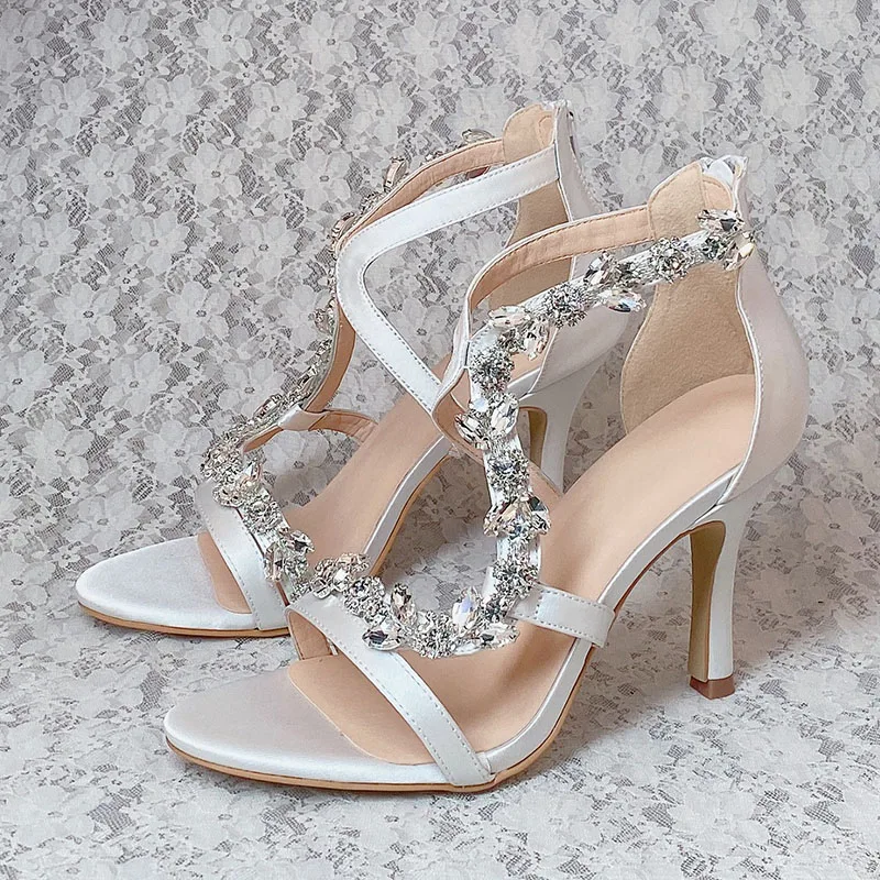 Customized Off White Shoes Heels for Wedding Diamond Women Shoes Sandals in Summer 9CM