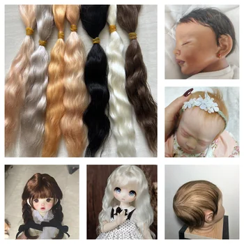 最高品質 14 色リボーンドールモヘアウィッグ 100% 純粋なモヘアナチュラルブラックホワイトライトコーヒー色 DIY BJD 人形リボーンドール