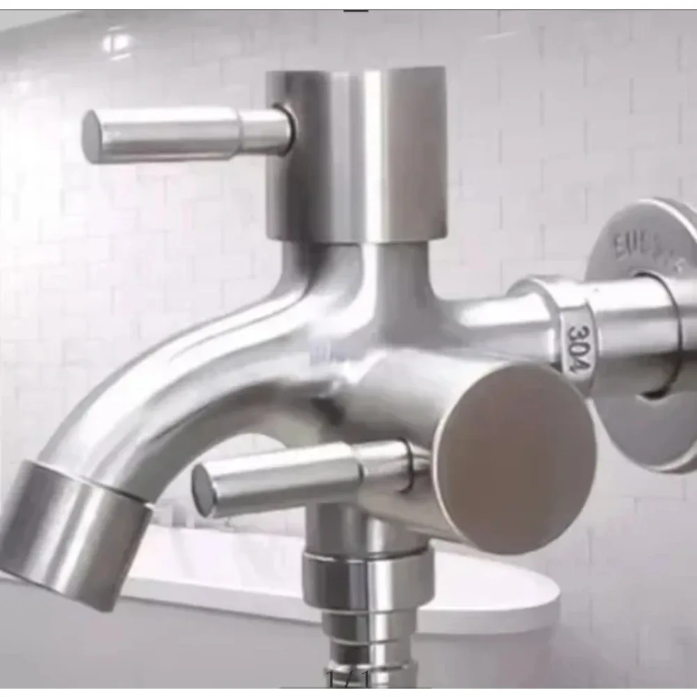 

1pc 304 Stainless Steel Multi Functional Washing Machine, Double Outlet Faucet