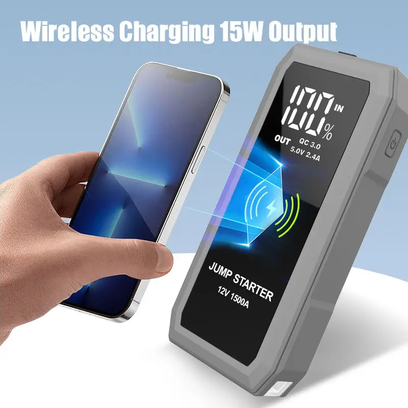 S606 1500A Jump Starter 16800mAh Portable Power Bank 15W Wireless Charger External Battery Starting Device Car Battery Starter