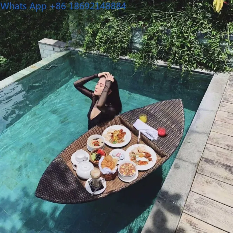 

Afternoon Tea Rattan Basket Bali Water Floating Breakfast Tray Homestay Hotel Villa Pool Floating Tray