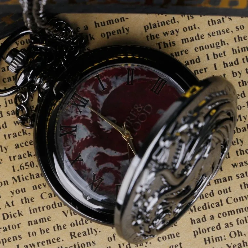 Black Vintage Quartz Pocket Watch Dragon Engraved Flip Roman Numerals Necklace Clock Unisex Student Gifts for Women Men