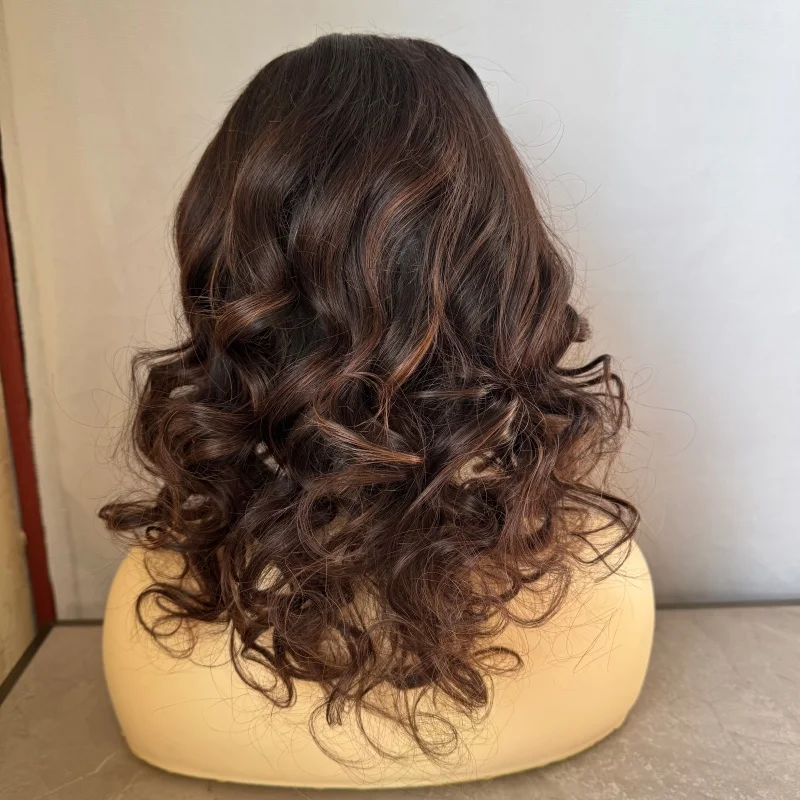 

Шоколадно-коричневый блондин 16-дюймовый короткий парик Боб Прозрачный 13x6 Полный кружевной фронтальный человеческий волос Предварительно выщипанный для женщин Свободный вьющийся парик