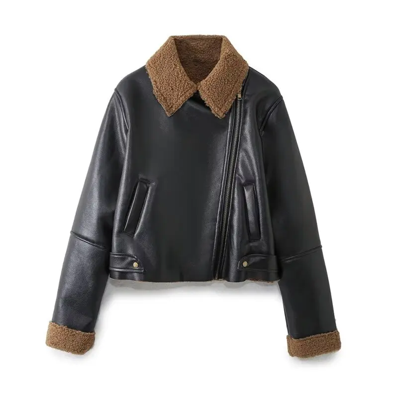 

Women’s Fleece Lined Biker Jacket Motorcycle Style Coat Fashion Outerwear Fall Winter