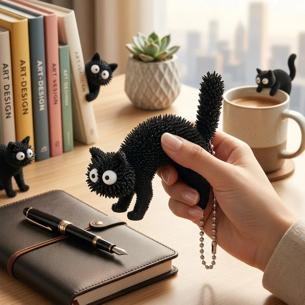 3D-gedruckter 3D-Schlüsselanhänger, stereo-taktiles, leichtes Fidget-Griff-Objekt, kompakte, stachelige Dekompressions-Hängefigur, für Katzenliebhaber – Detail 5