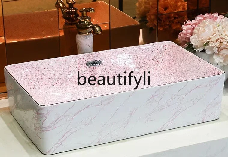 B185 estilo nórdico bacia de mesa multicolorida retangular banheiro varanda pequena bacia facial cerâmica