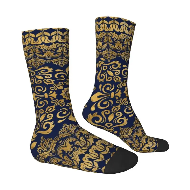 Oriental Damask Fleur De Lis Dress Socks Men's Women's Warm Fashion Fleur-De-Lys Lily Flower Crew Socks