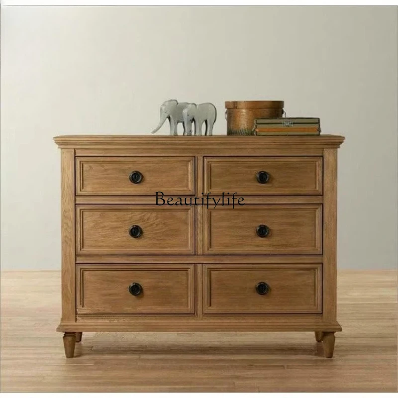 

American rural solid wood 6 chest cabinet European retro old weathered white bookcase drawer