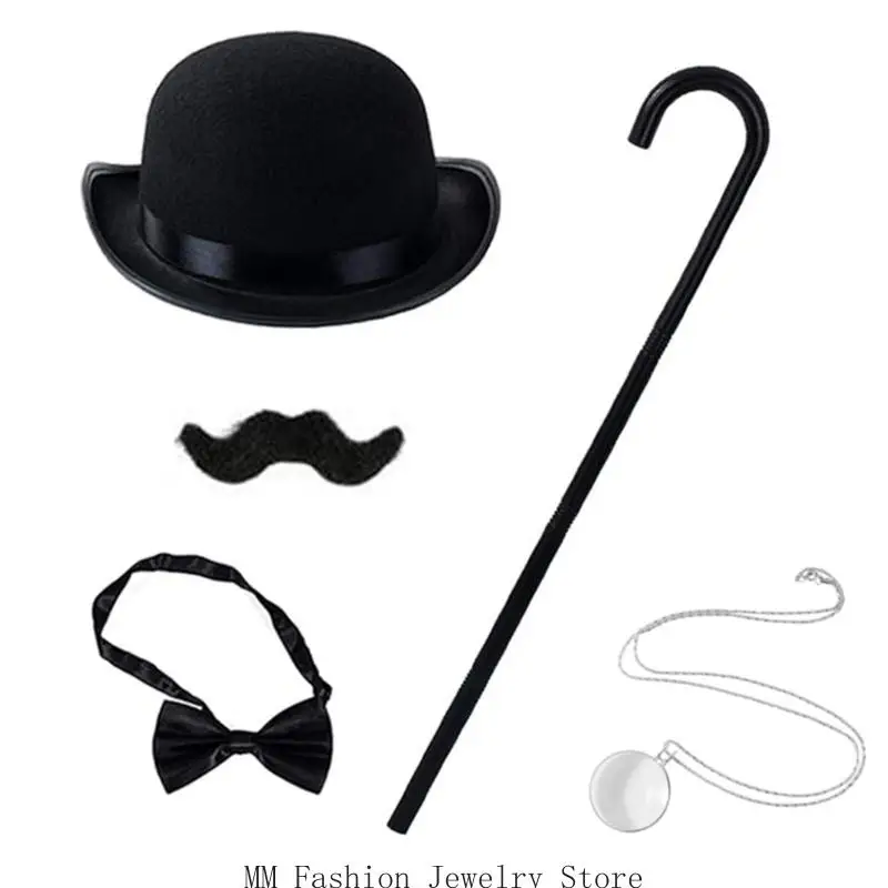 Rich Uncle Costume Accessories Board Game Costume Gentlemen Costume Rich Man Top Hat Necktie Monocle Cane Mustache