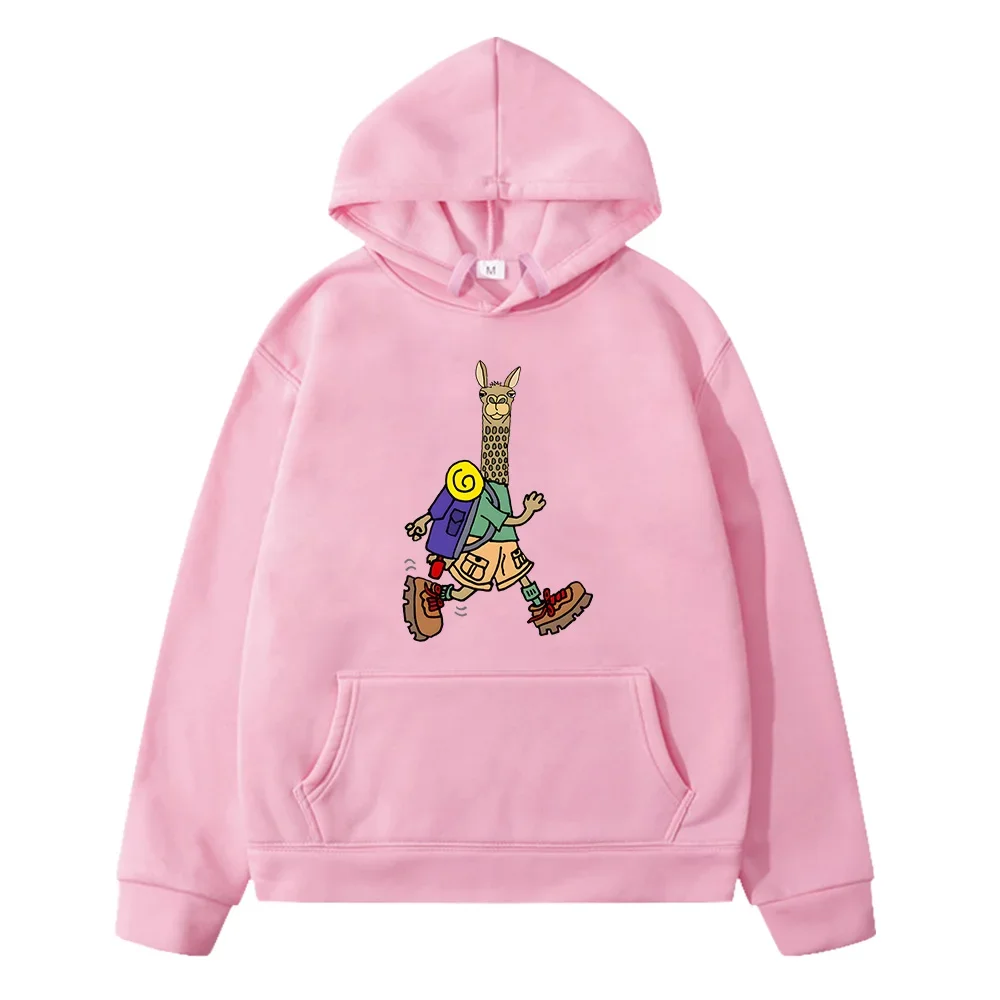 Llama Hiker Cute Graphic Hoodies Boys and Girls Autumn Comfortable Sweatshirts with Pocket Long Sleeve Kawaii Print Pullovers