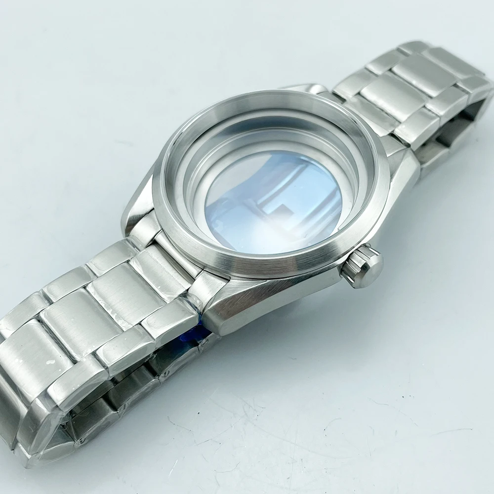 HQ 10ATM WR 41MM Stainless Steel Watch Case Rail Style for NH35A Mov\'t Double Domed Sapphire Crystal Brushed Finish