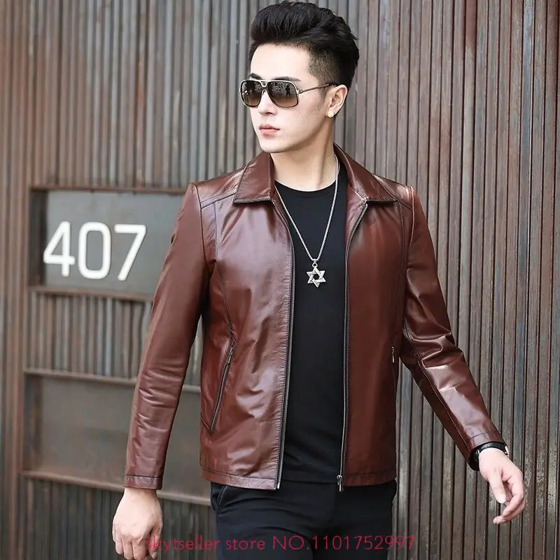 

Men 2022 Spring Autumn New Real Sheepskin Leather Jackets Men Thin Genuine Leather Coats Male Long Sleeve Lapels Outwear W11