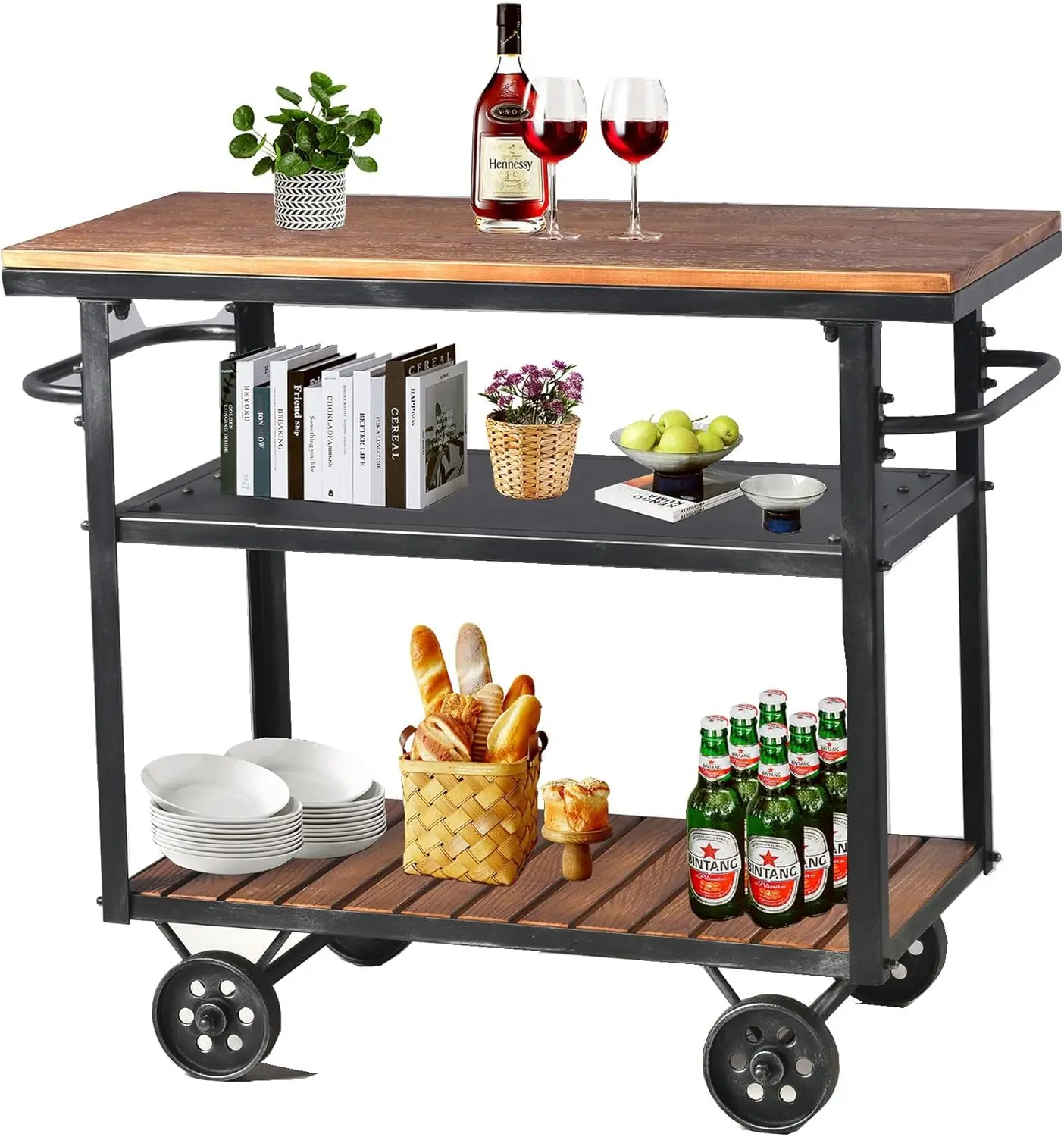

3-Tier Rolling Utility Cart with Wheels, Metal Storage Rack for Kitchen Bar Dining Room