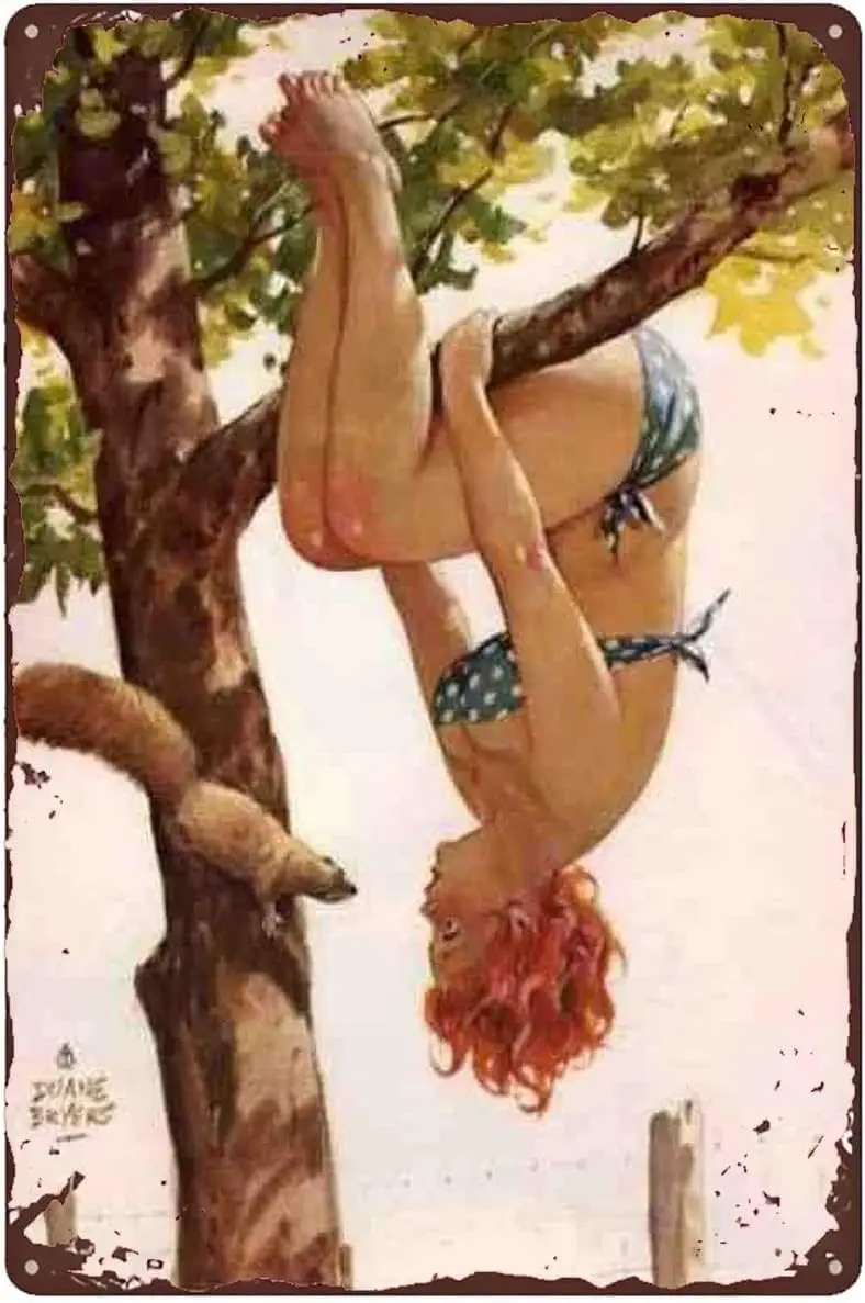 Lustiges Hilda- und Eichhörnchen-Metallschild – Pin-Up-Girl-Blechschild, Blechschild, Retro-Metallschilder, Plakette, Wanddekoration für Männerhöhle, Schlafzimmer