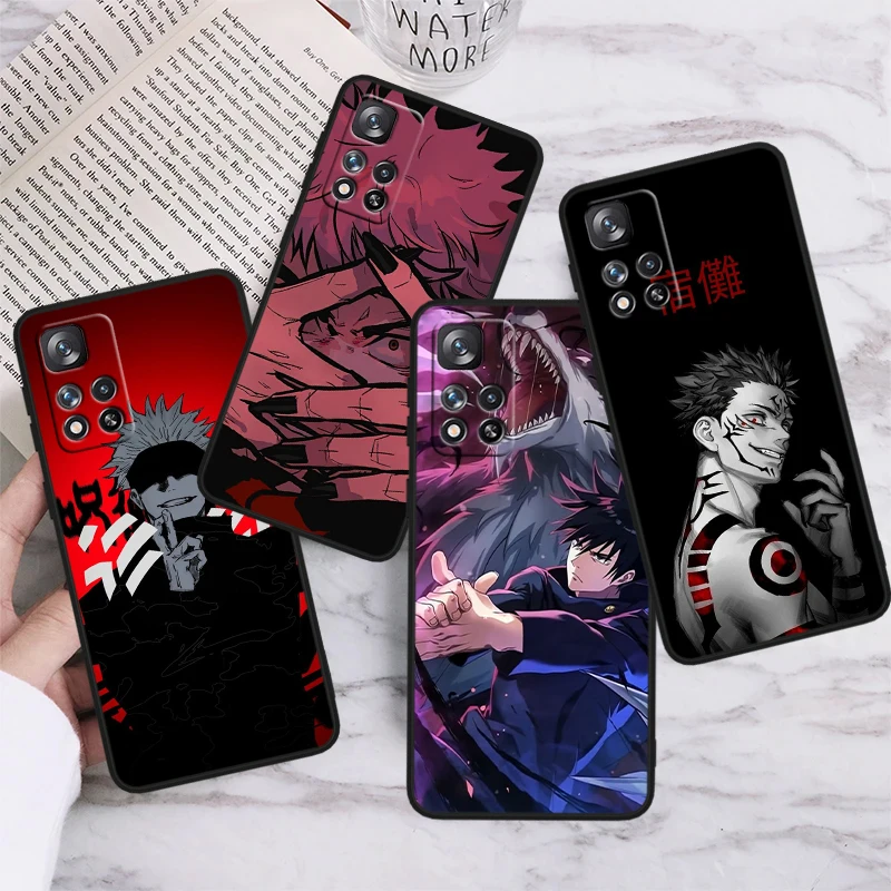 Hot Anime Jujutsu Kaisen For Xiaomi Redmi 12 9C 9 Redmi Note 13 12 11S 11 10 Pro Plus Soft Shockproof Black Phone Case