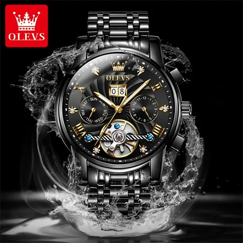 Imagen 2 del producto OLEVS 9910 Reloj para hombre Tourbillon de lujo Original Reloj mecánico automático Reloj luminoso resistente al agua con fecha y día con caja Reloj