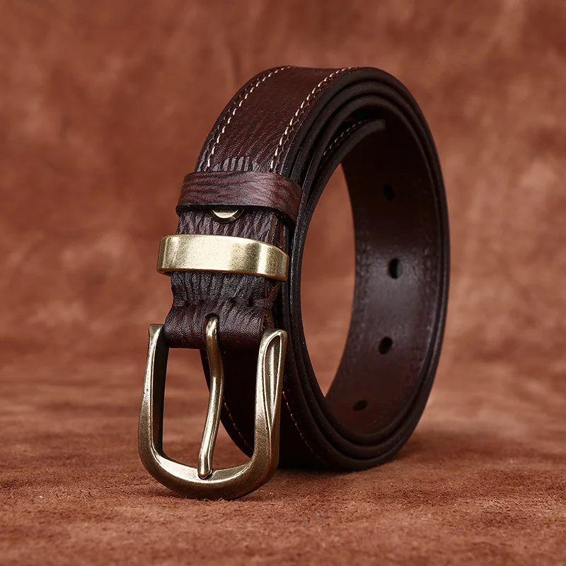 

2.4cm Width Female Genuine Leather Belt Pin Buckle Belts Women Jean Cowskin Belts Concave pattern Fashion Simple New Waist Strap