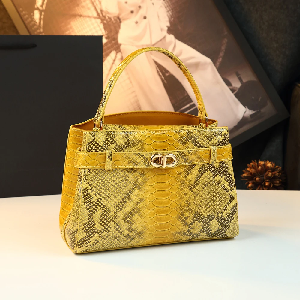 2026 New Luxury Designer Snake Pattern Handbags for Women  Snakeskin Top-handle Bag Vintage Buckle Shoulder Crossbody Bag