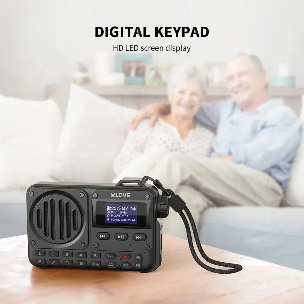 مكبر صوت بلوتوث محمول فائق من راديو FM من MLOVE، شاشة عرض LCD، هوائي، مدخل AUX، قرص USB، بطاقة TF، MP3