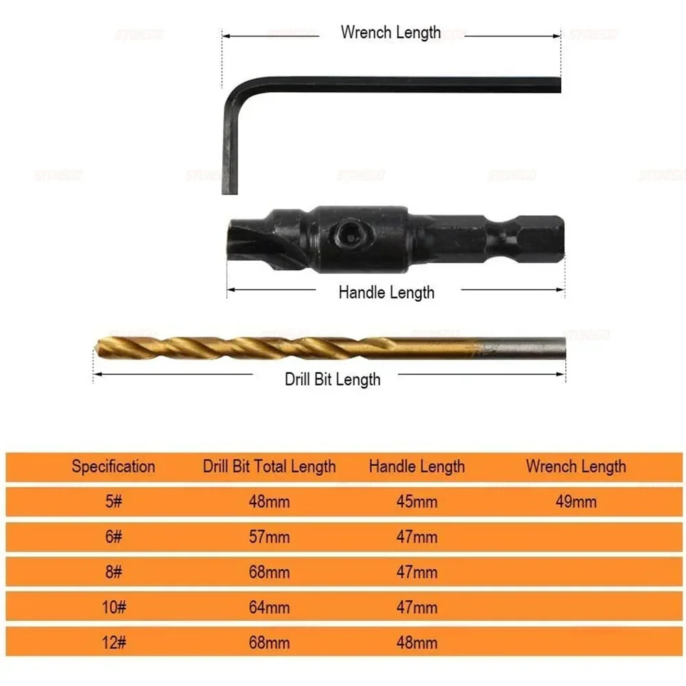 5pcs Countersunk Bit Set Adjustable Drilling Tool Kit for Wood Processing Chamfered Bits for Guiding Countersunk Holes