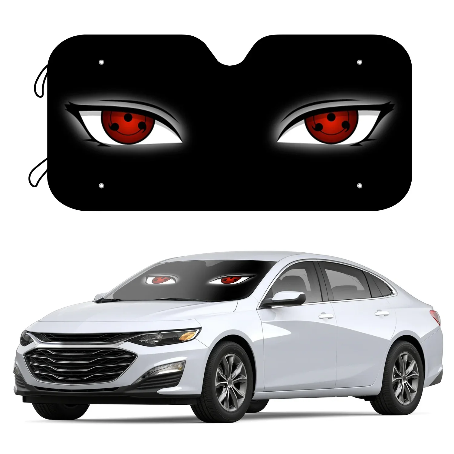 1pc Red Eye Car Sun Shade With Foldable UV Ray Sun Visor General Purpose Front Windshield Sun Shade With 4 Free Suction Cups Pro