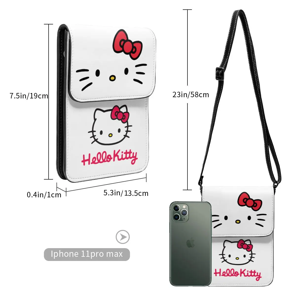 Hello Kitty Cell Phone Purse Bag Kawaii Leather Card Holder Trendy Girl Crossbody Bag Portable