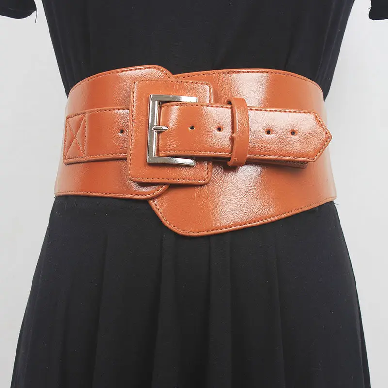 Plain PU Leather Elastic Waistbands for Women Irregular Wide Waist Belts Winter Spring Women Coat Jacket Strechy Corset Ceinture