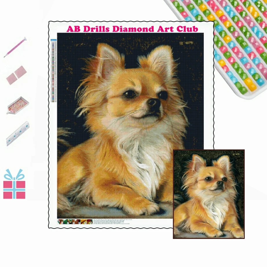 Chihuahua Pet Dog 5D DIY AB Drills Diamond Painting Embroidery Animal Cross Stitch Art Rhinestone Mosaic Home Decor Prezenty dla dzieci